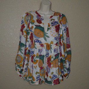 Sz M Roller Rabbit Multicolor Floral Cheri Long Sleeve Blouse